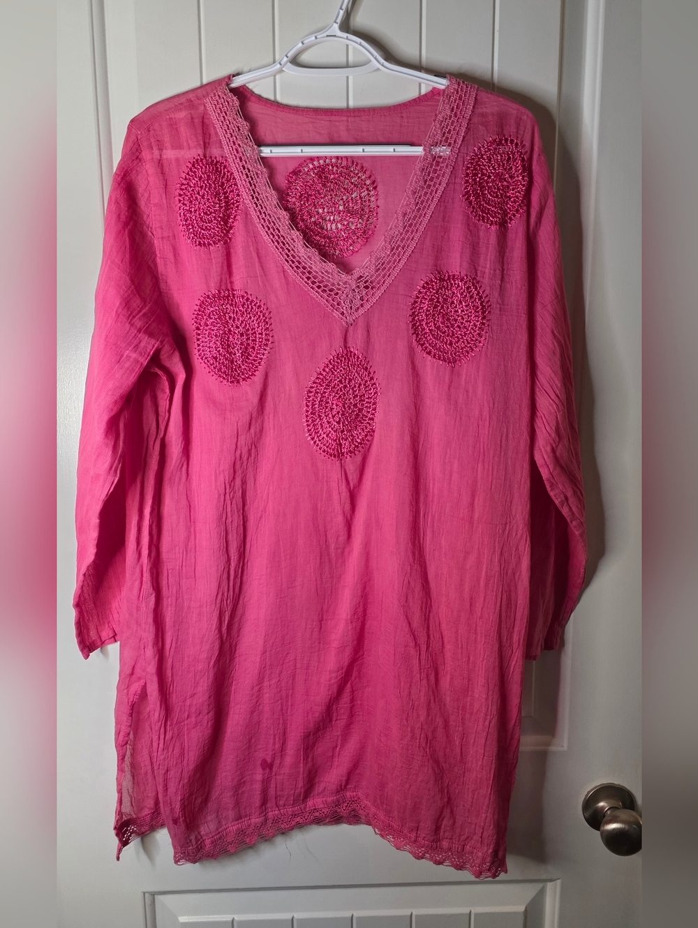 Swim Cover Up Pink Crochet V-Neck Tunic One Size ❤️